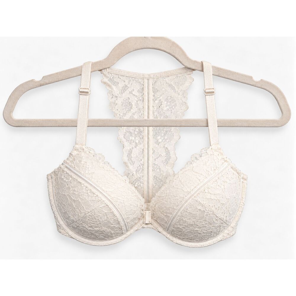 Victoria's Secret Very Sexy 34D White Lace Push Up Bra Racerback